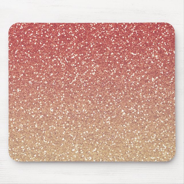Coral Pink and Gold Faux Glitter Mouse Pad (Front)
