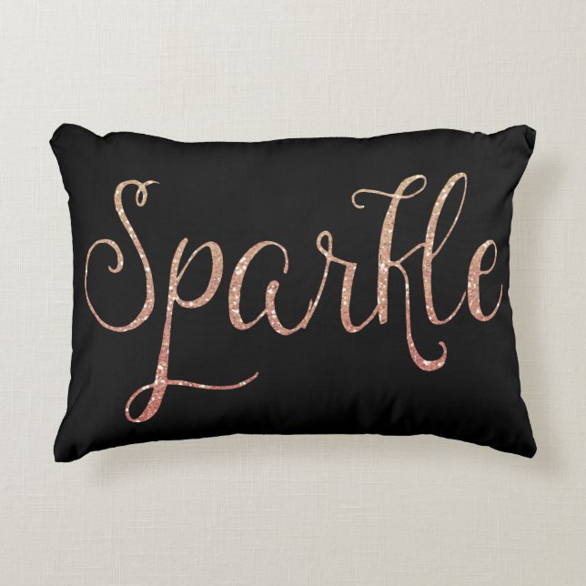 Coral Pink and Gold Faux Glitter Sparkle Decorative Pillow (Front)