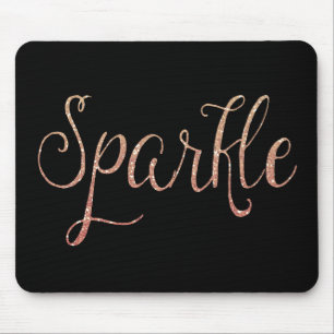 Coral Pink and Gold Faux Glitter Sparkle Mouse Pad