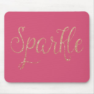 Coral Pink and Gold Faux Glitter Sparkle Mouse Pad