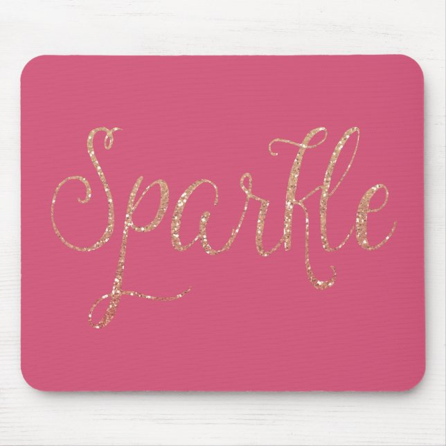 Coral Pink and Gold Faux Glitter Sparkle Mouse Pad (Front)