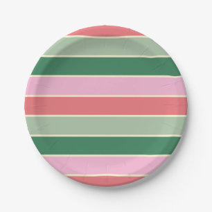 Coral, Pink and Green Stripes Paper Plate