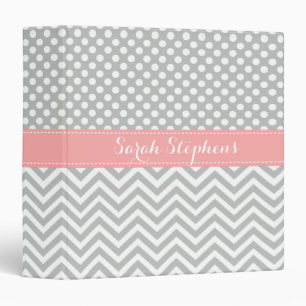 Coral Pink and Grey Pattern Custom Name Binder