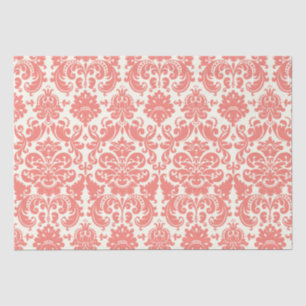 Coral Pink and Ivory Elegant Damask Pattern Tissue Paper