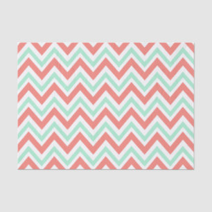 Coral Pink and Mint Green Chevron Pattern Tissue Paper