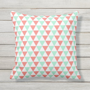 Coral Pink and Mint Green Triangle Pattern Throw Pillow