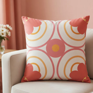 Coral Pink And Orange Modern Geometric Circle Throw Pillow