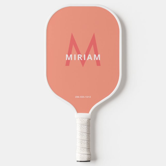 Coral Pink and Orange Simple Modern Monogrammed Pickleball Paddle (Front)