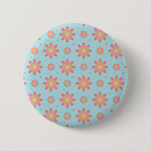 Coral pink and powder blue delicate daisy flowers  2 inch round button