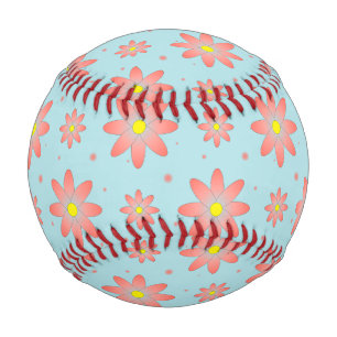 Coral pink and powder blue delicate daisy flowers baseball