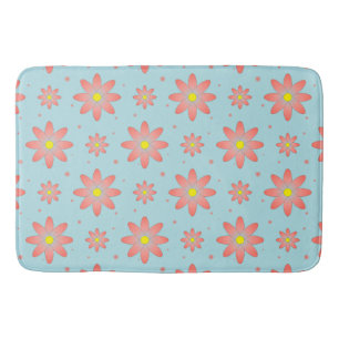 Coral pink and powder blue delicate daisy flowers  bath mat