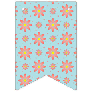 Coral pink and powder blue delicate daisy flowers bunting flags
