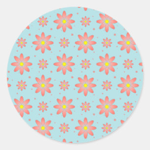 Coral pink and powder blue delicate daisy flowers  classic round sticker