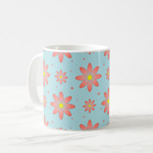Coral pink and powder blue delicate daisy flowers coffee mug