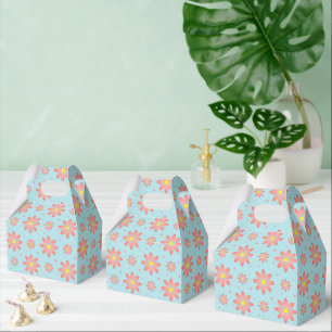 Coral pink and powder blue delicate daisy flowers favor box