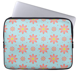 Coral pink and powder blue delicate daisy flowers  laptop sleeve