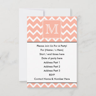 Coral Pink and White Chevron with Custom Monogram. Invitation