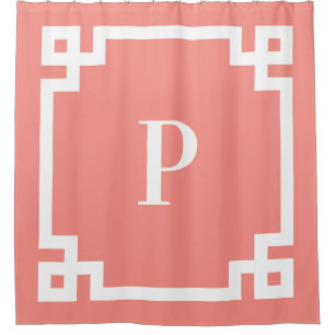 Coral Pink and White Greek Key Bold Monogram