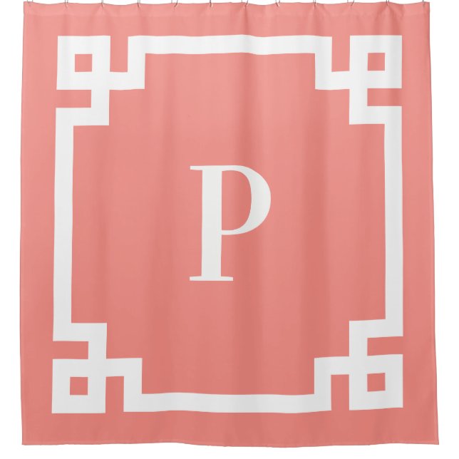 Coral Pink and White Greek Key Bold Monogram (Front)