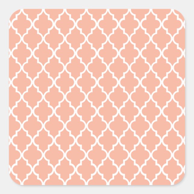 Coral Pink And White Moroccan Trellis Pattern Square Sticker (Front)