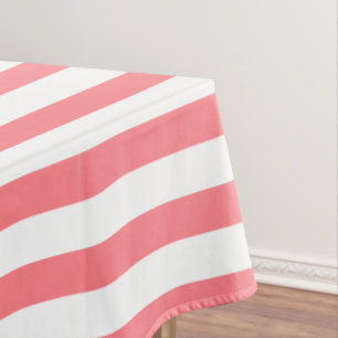 Coral Pink and White Stripe Tablecloth