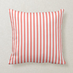 Coral Pink and White Stripes Throw Pillow