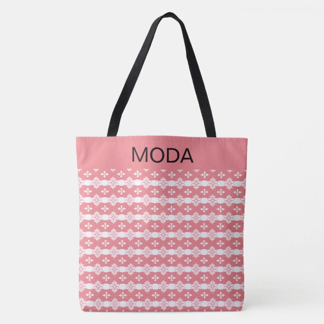 Coral Pink and White with calligraphy Tote Bag (Front)