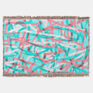 Coral Pink Aqua Blue Abstract Artsy Pattern Throw Blanket