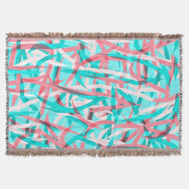 Coral Pink Aqua Blue Abstract Artsy Pattern Throw Blanket (Front)