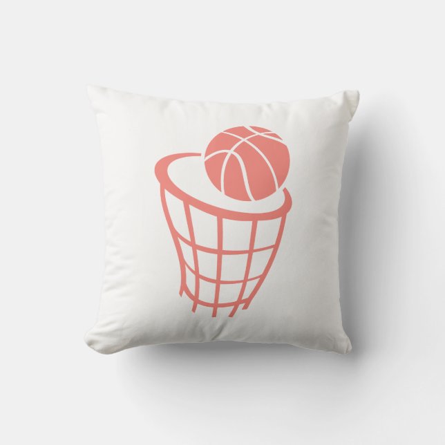 Coral Pink Basketball Throw Pillow (Front)