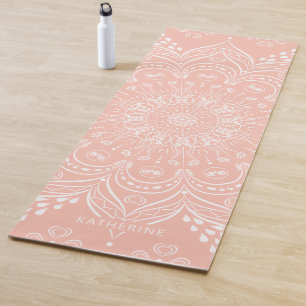 Coral Pink Beautiful Mandala Personalized Boho Yoga Mat