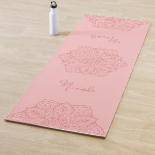 Coral Pink Beautiful Mandala With Custom Name Yoga Mat