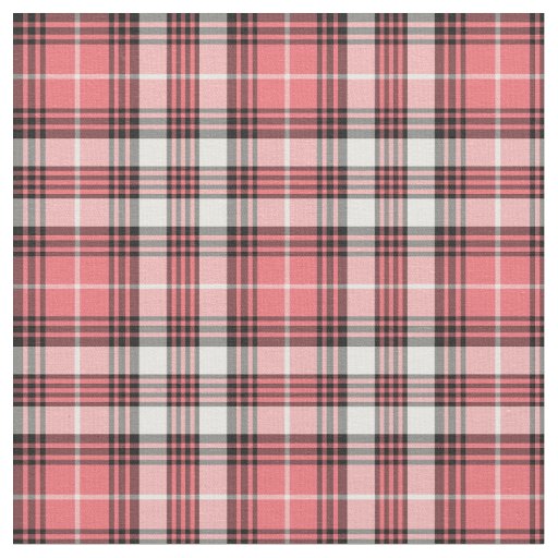 Coral Pink, Black and White Girly Plaid Fabric