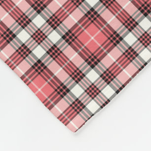 Coral Pink, Black and White Plaid Pattern Fleece Blanket