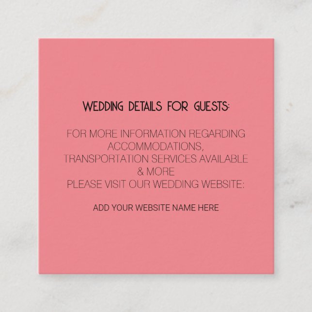 Coral Pink Black Wedding Details For Guests Classy Enclosure Card (Front)