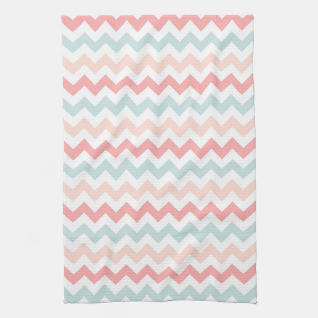 Coral, Pink, Blue Chevron Kitchen Towel (Vertical)