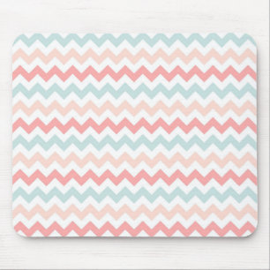 Coral, Pink, Blue Chevron Mouse Pad
