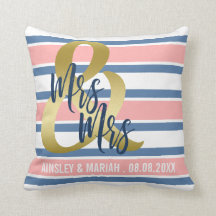 Coral Pink Blue & Gold | Mrs & Mrs Custom Names