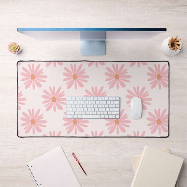 Coral Pink BOHO Daisy Pattern Floral Desk Mat (Office 1)