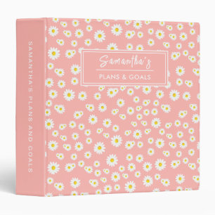 Coral Pink Boho Spring Daisies Pattern Binder