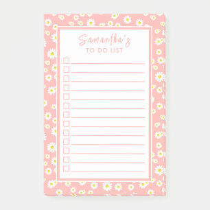 Coral Pink Boho Spring Daisies To Do List Post-it Notes