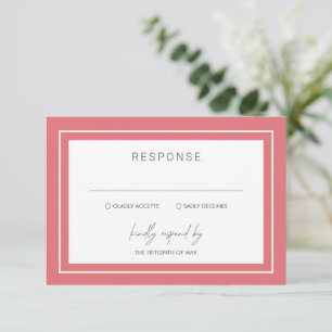 Coral Pink Bold Border Modern Wedding RSVP Card