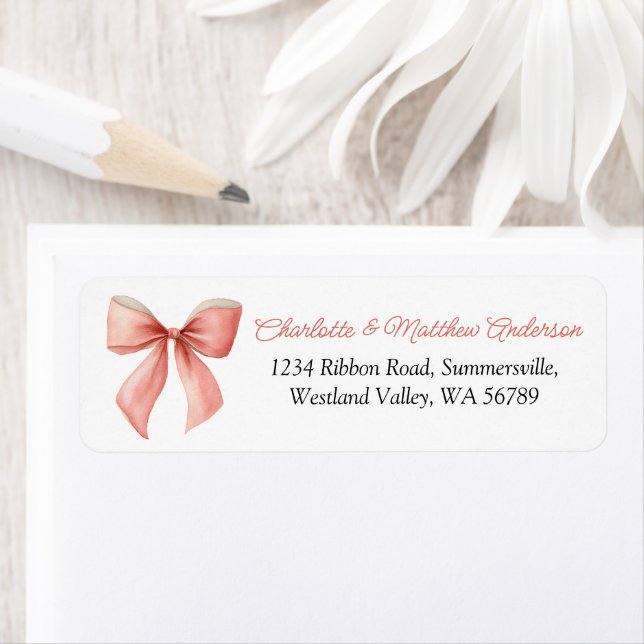 Coral Pink Bow Return Address (Insitu)