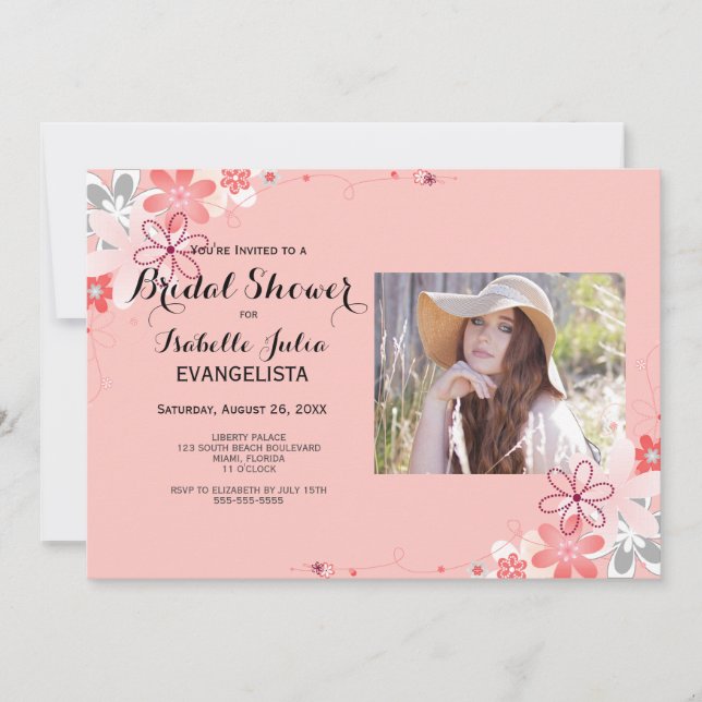 Coral Pink BRIDAL SHOWER with PHOTO Invitation (Front)