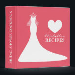 Coral pink bridalshower cookbook recipe binder<br><div class="desc">Stylish coral pink and white bridal shower cookbook recipe binder for bride. Personalizable chic wedding dress with veil recipe binder book Custom bridalshower cookbook with heart and personalizable colour plus name. Cute personalized baking / cooking gift idea for bride to be or soon to be married women. Pretty wedding gown...</div>
