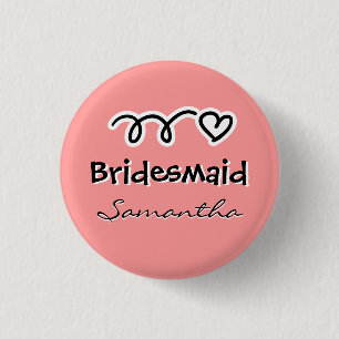 Coral pink bridesmaid buttons   personalized name