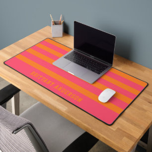 Coral Pink & Bright Orange Stripes Pattern Name Desk Mat