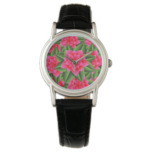 Coral Pink Camellias and Green Leaves Watch