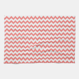 Coral Pink Chevron Kitchen Towel