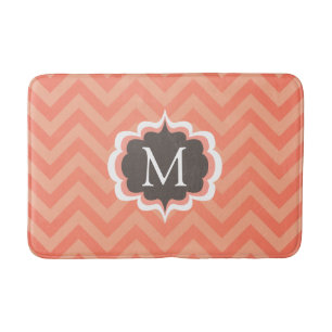 Coral Pink Chevron Pattern Custom Monogram Bath Mat